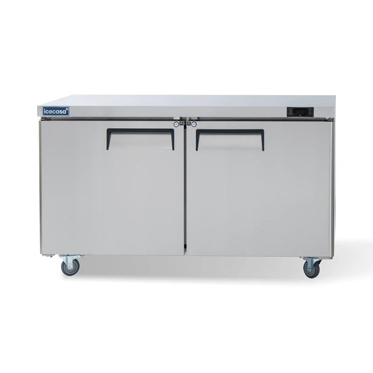 Commercial Undercounter Refrigerator, ICECASA 60 Inch 2 Door Under Counter Lowboy Fridge Worktop Cooler 1600