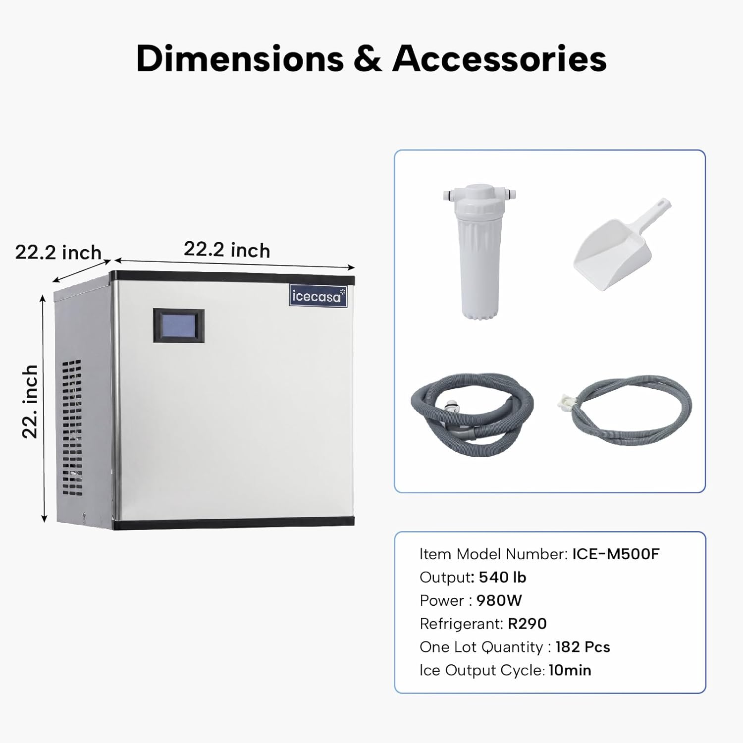 ICECASA Commercial 540 lbs/24H Modular Ice Maker Machine Head Full Cube | Restaurant | ICE-M540F