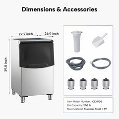 ICECASA Commercial 200 lbs Ice Storage Bin Soft-Close Door Stainless Steel | Restaurant | ICE-B200