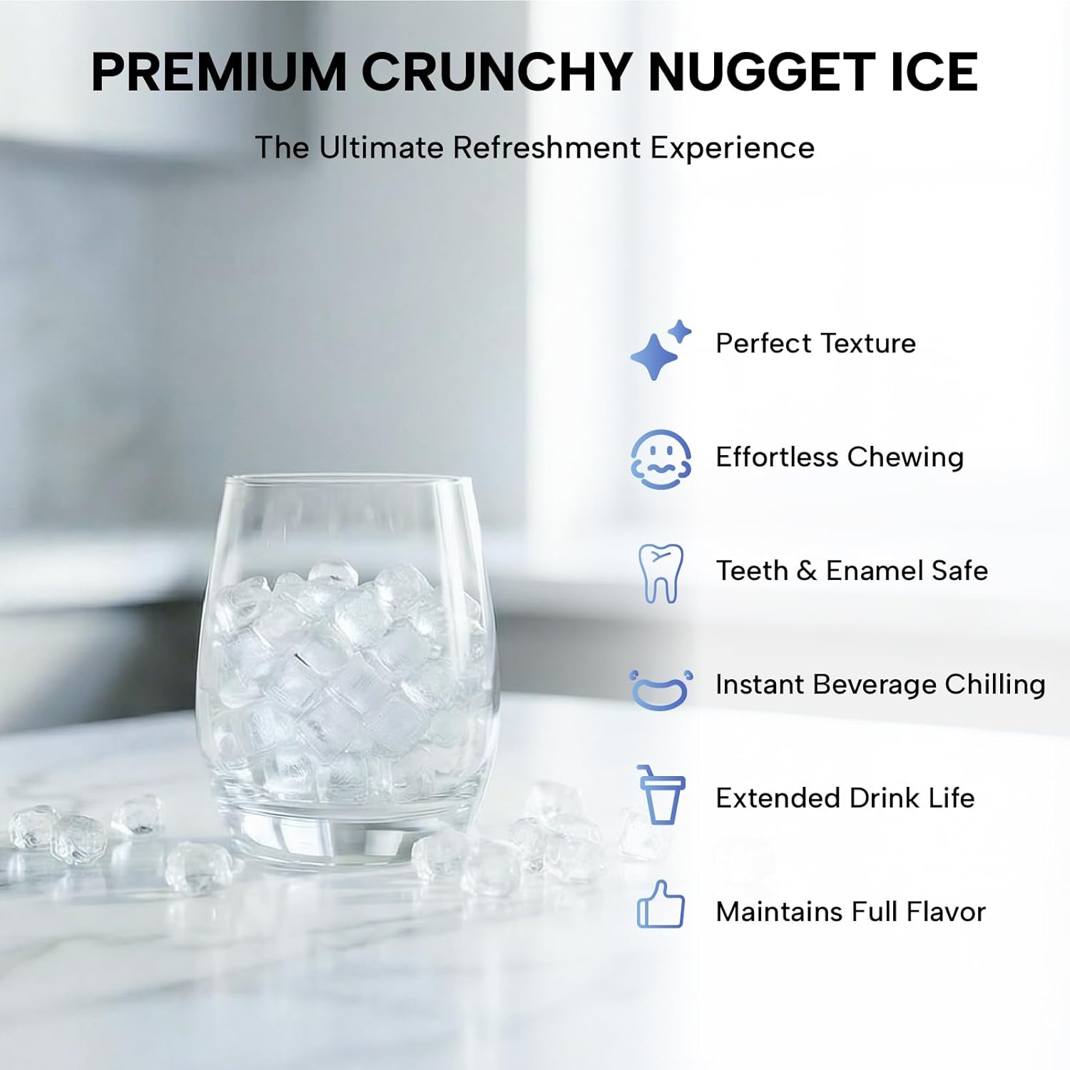ICECASA Commercial 80 lbs/Day Nugget Ice Maker Countertop Soft Chewable Ice Water Dispenser Touch Screen | SKF-S30JW