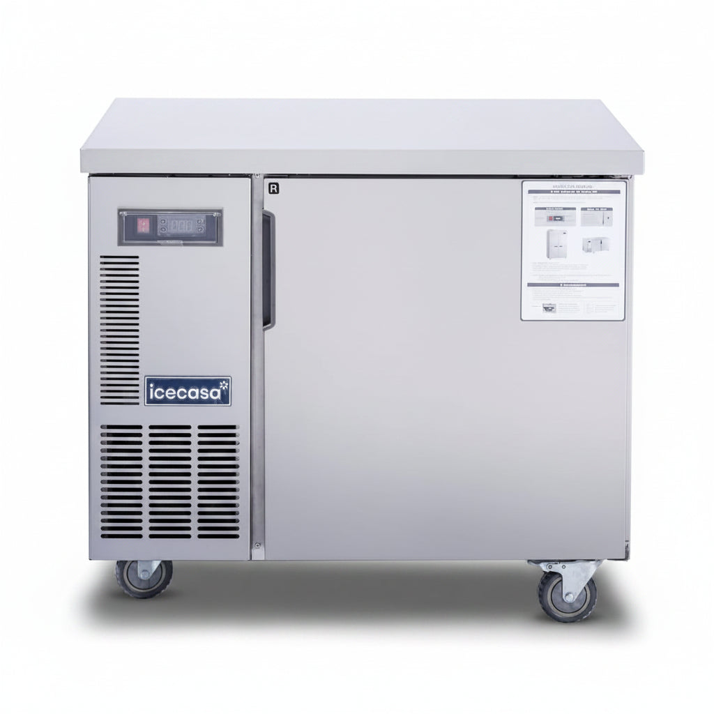 ICECASA Commercial 36" Single Door Worktop Undercounter Refrigerator Stainless Steel 6 Cu.ft | ICE-90RT