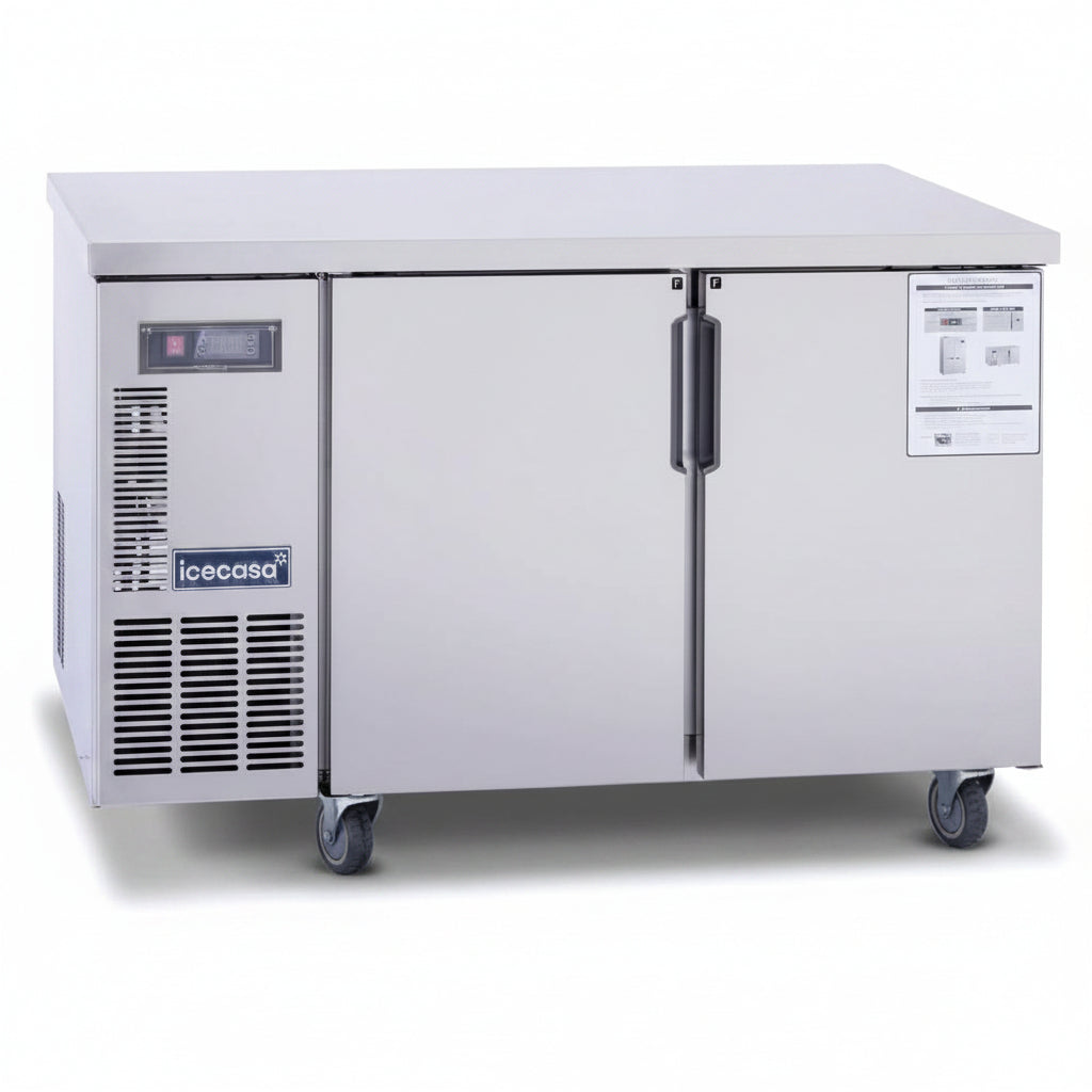 ICECASA Commercial 48" 2-Door Worktop Undercounter Freezer Stainless Steel 9.4 Cu.ft | ICE-120FT