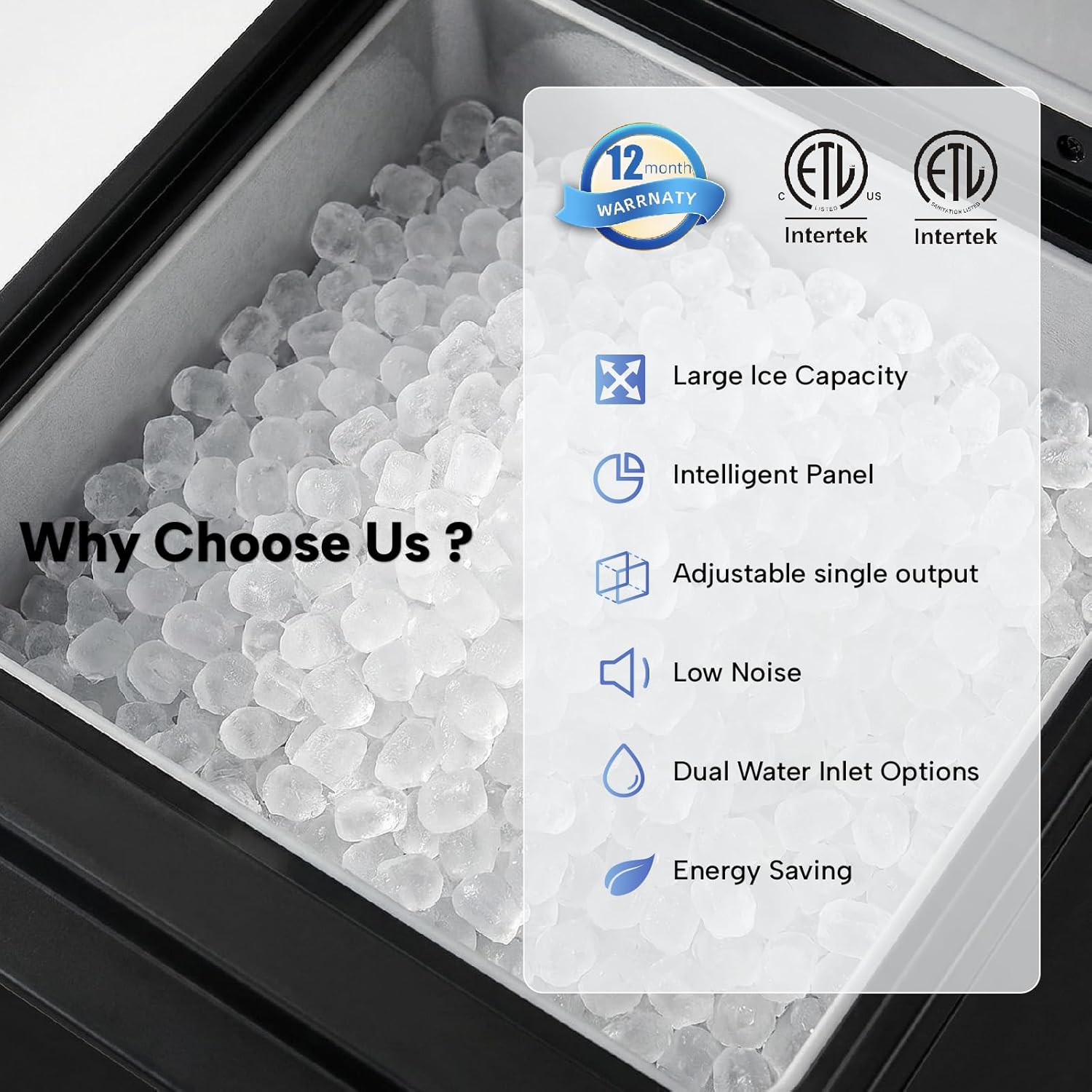 ICECASA Commercial 80 lbs/Day Nugget Ice Maker Countertop Soft Chewable Ice Water Dispenser Touch Screen | SKF-S30JW