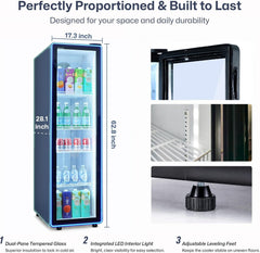 ICECASA Commercial 17" Single Glass Door Upright Beverage Refrigerator 10 Cu.Ft | ICE-310N