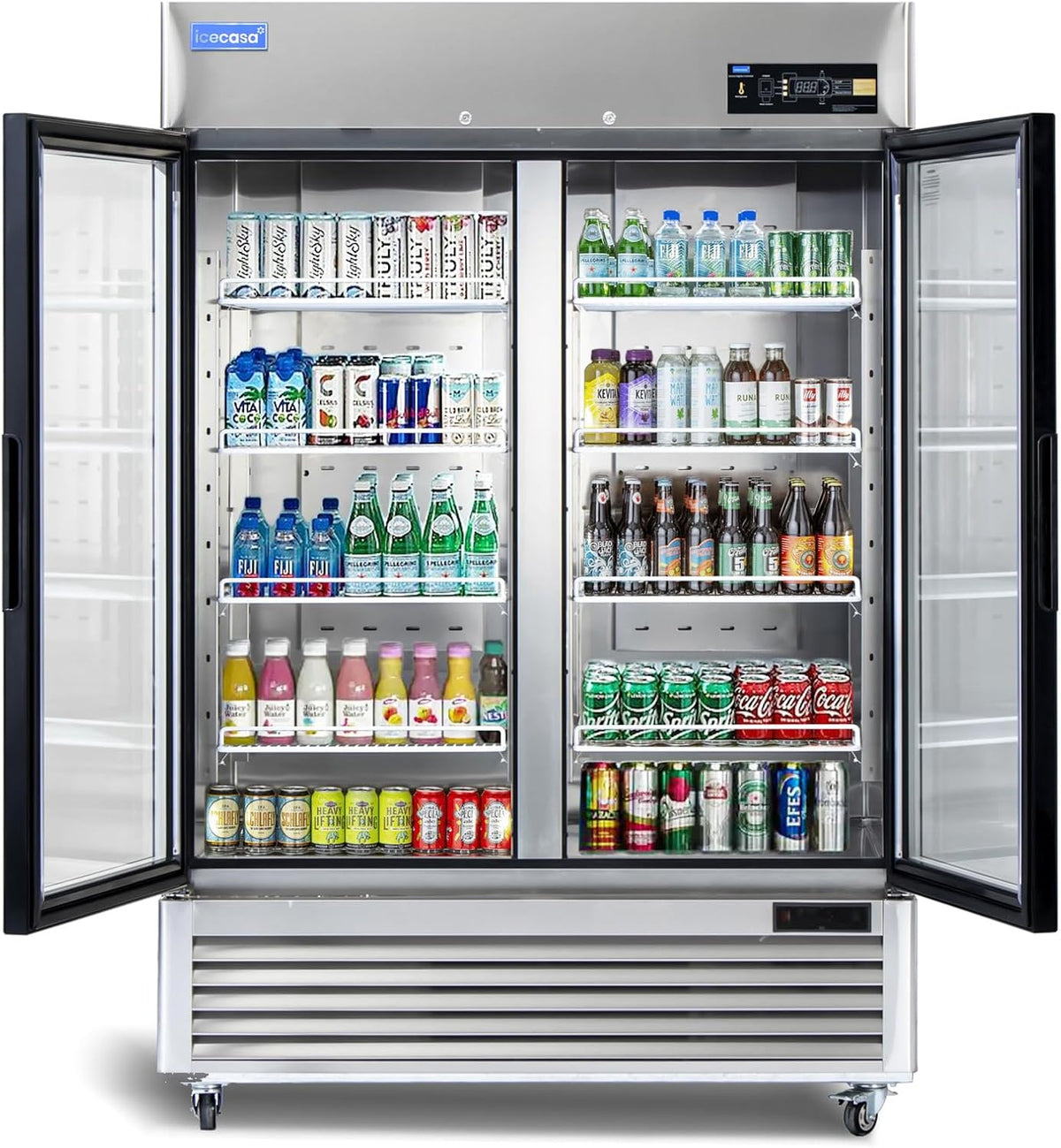 ICECASA Commercial 54" 2 Glass Door Reach-In Refrigerator Display Merchandiser | ICE-49RG
