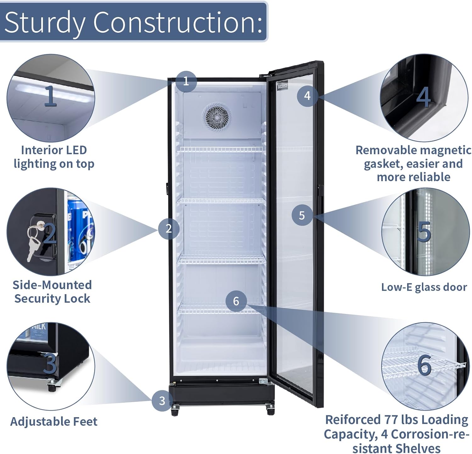 ICECASA Commercial 22.6" Single Glass Door Beverage Refrigerator Upright Display Cooler 12 Cu.ft | ICE-LSC350
