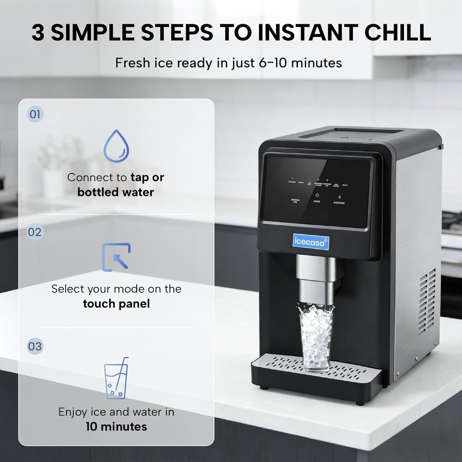 ICECASA Commercial 80 lbs/Day Nugget Ice Maker Countertop Soft Chewable Ice Water Dispenser Touch Screen | SKF-S30JW