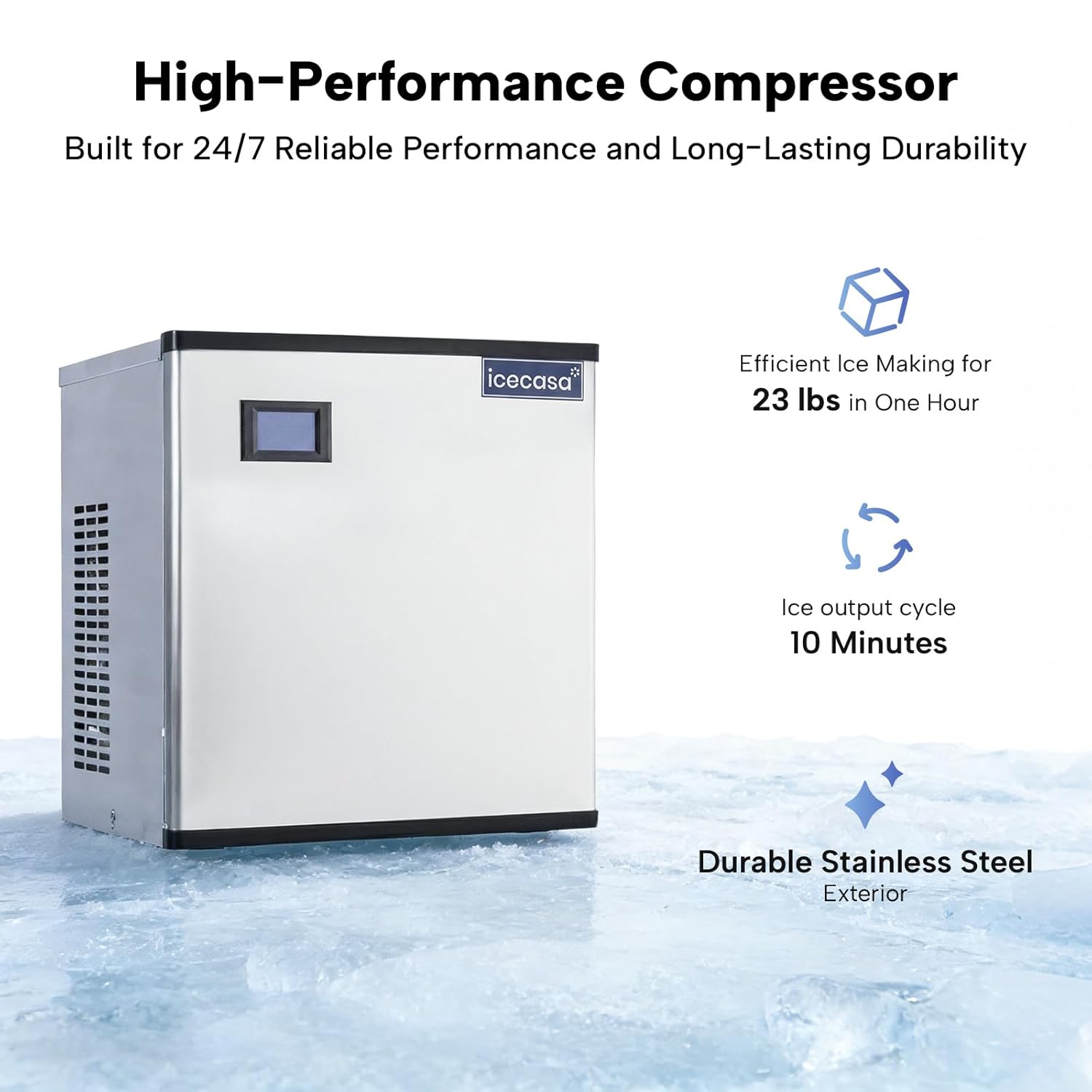 ICECASA Commercial 540 lbs/24H Modular Ice Maker Machine Head Full Cube | Restaurant | ICE-M540F