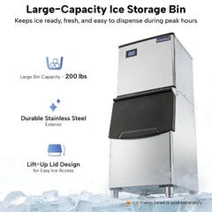 ICECASA Commercial 200 lbs Ice Storage Bin Soft-Close Door Stainless Steel | Restaurant | ICE-B200
