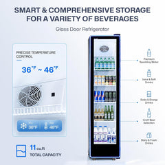 ICECASA Commercial 17" Single Glass Door Upright Beverage Refrigerator 11 Cu.Ft | ICE-380N