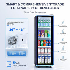 ICECASA Commercial 17" Single Glass Door Upright Beverage Refrigerator 10 Cu.Ft | ICE-310N