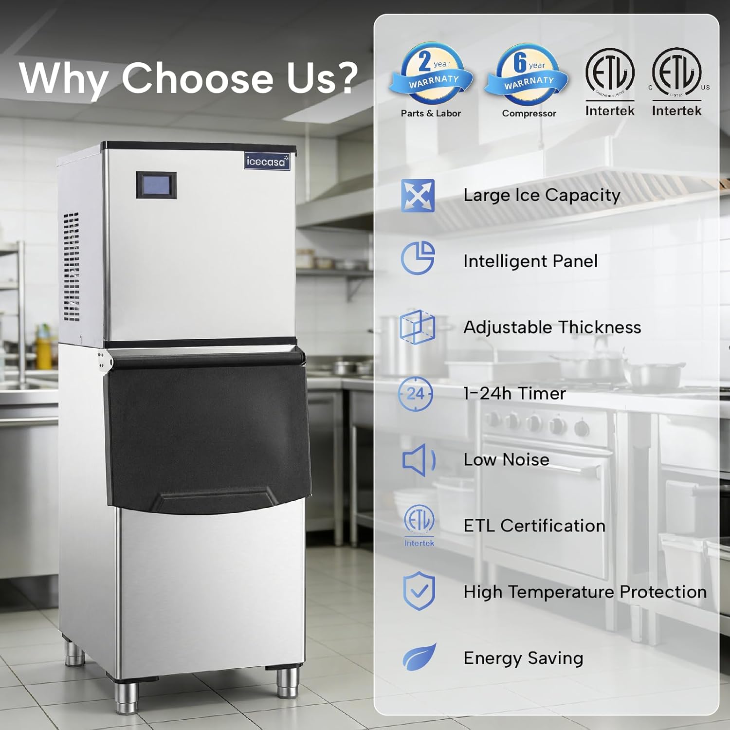 ICECASA Commercial 540 lbs/24H Modular Ice Maker Full Cube with 200 lbs Bin | Restaurant | ICE-M540F
