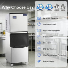 ICECASA Commercial 540 lbs/24H Modular Ice Maker Full Cube with 200 lbs Bin | Restaurant | ICE-M540F