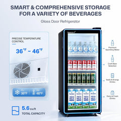 ICECASA Commercial 17" Single Glass Door Upright Beverage Refrigerator 5.6 Cu.Ft | ICE-170N