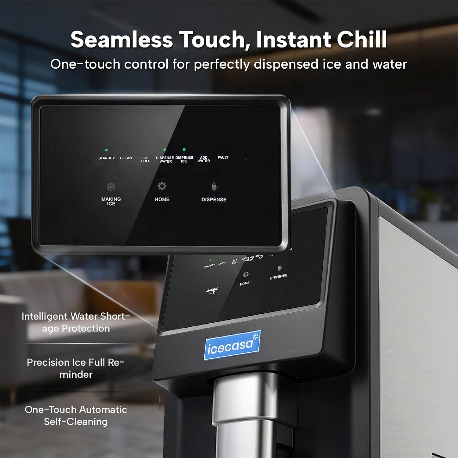 ICECASA Commercial 80 lbs/Day Nugget Ice Maker Countertop Soft Chewable Ice Water Dispenser Touch Screen | SKF-S30JW