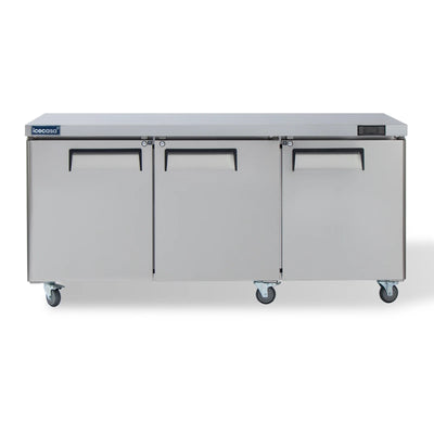 ICECASA Commercial 72" 3-Door Undercounter Refrigerator Stainless Steel Worktop Cooler | ITR-72