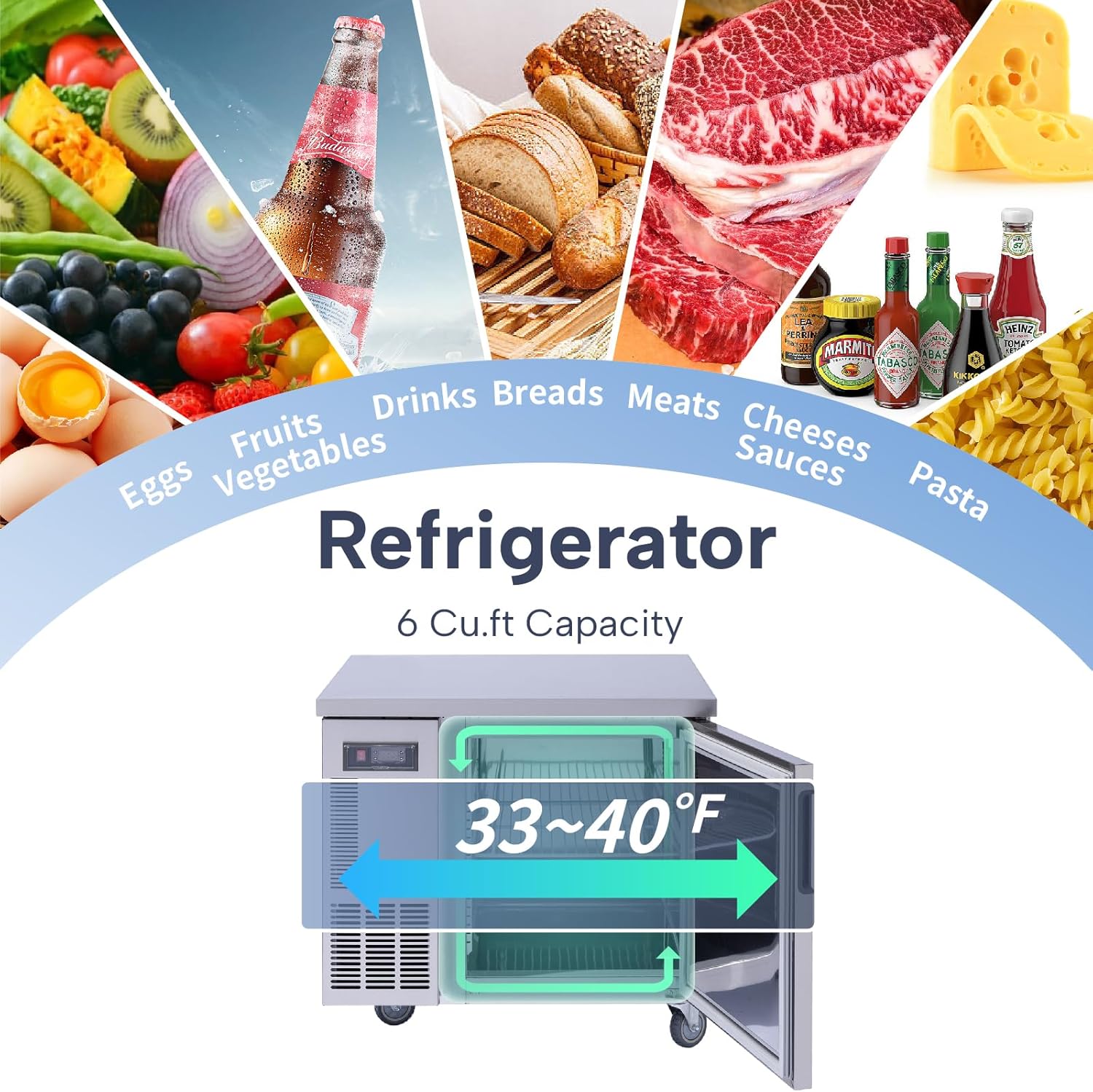 ICECASA Commercial 36" Single Door Worktop Undercounter Refrigerator Stainless Steel 6 Cu.ft | ICE-90RT