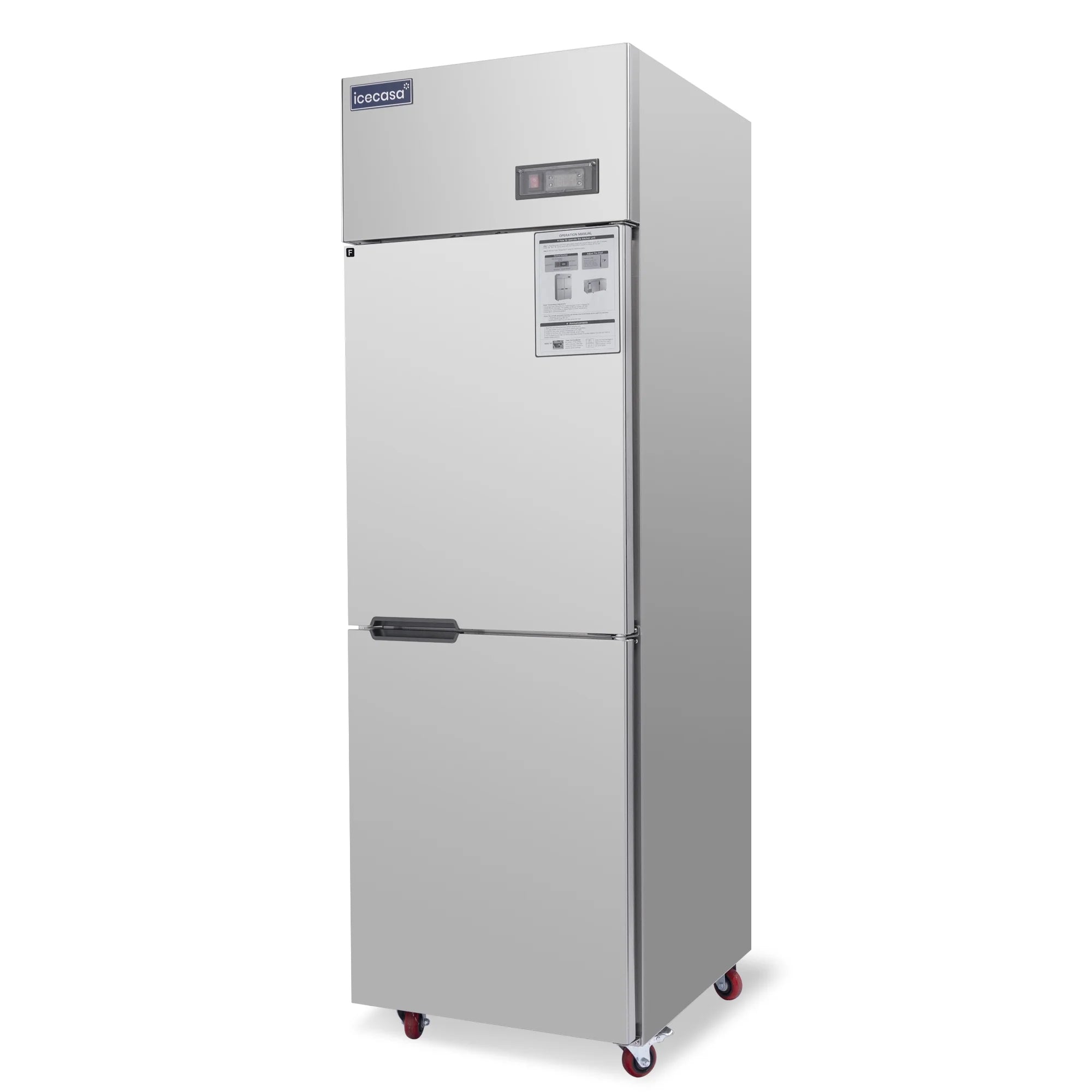 ICECASA Commercial 24" 2 Split Door Freezer Upright Reach-In Freezer for Restaurant | ICE-68F2