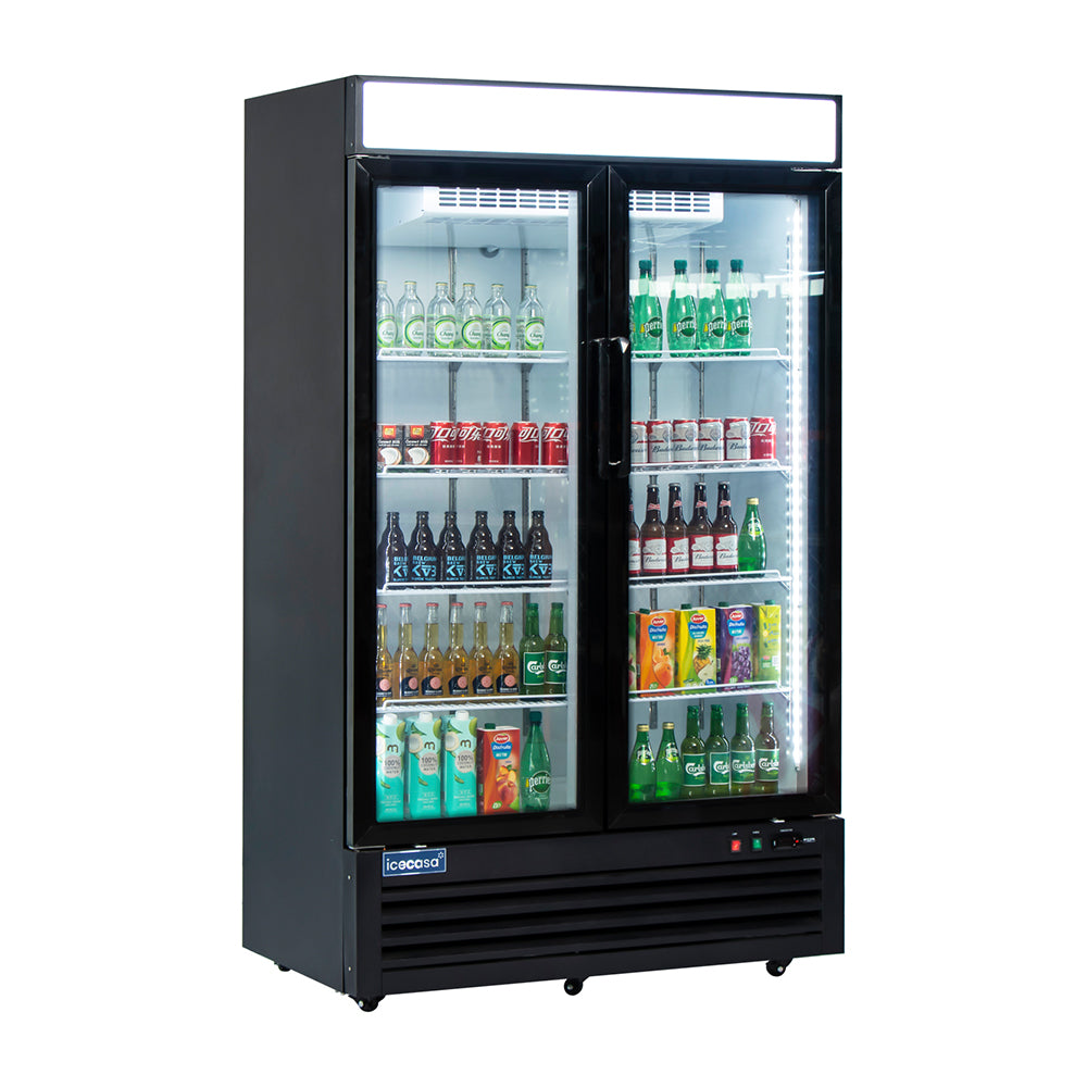 ICECASA 48" 2 Door Commercial Beverage Cooler, Double Glass Door Commercial Drink Refrigerator