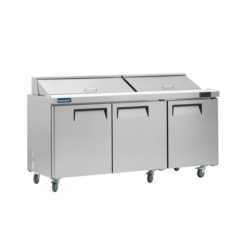 ICECASA 72" Stainless Steel Sandwich Prep Table Refrigerator