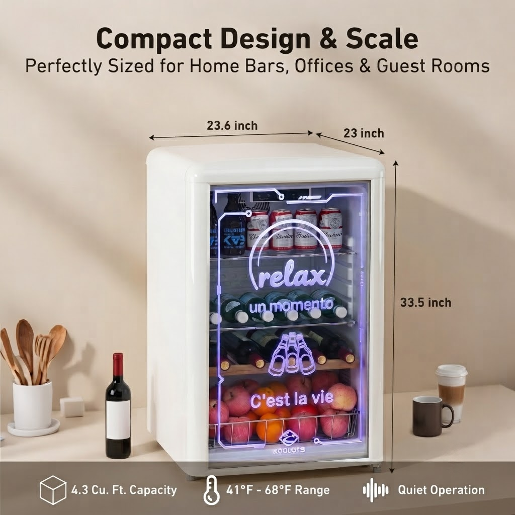 KOOLOTS Retro 4.4 Cu.ft Beverage Cooler with Neon Ambient LED Lighting | KJCS-126R
