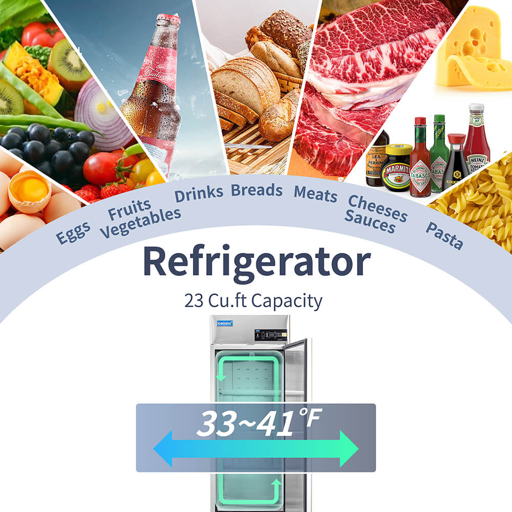 ICECASA 27 Inch Commercial Refrigerator, Restaurant 1 Door Reach-In Commercial Upright Fridge, Cooler