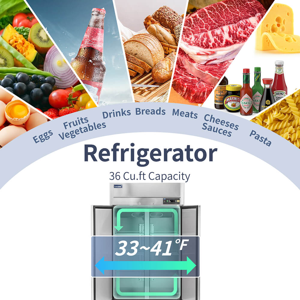 2 Door Commercial Refrigerator, ICECASA 48 Inch Restaurant Commercial Upright Fridge,  Reach-In Cooler