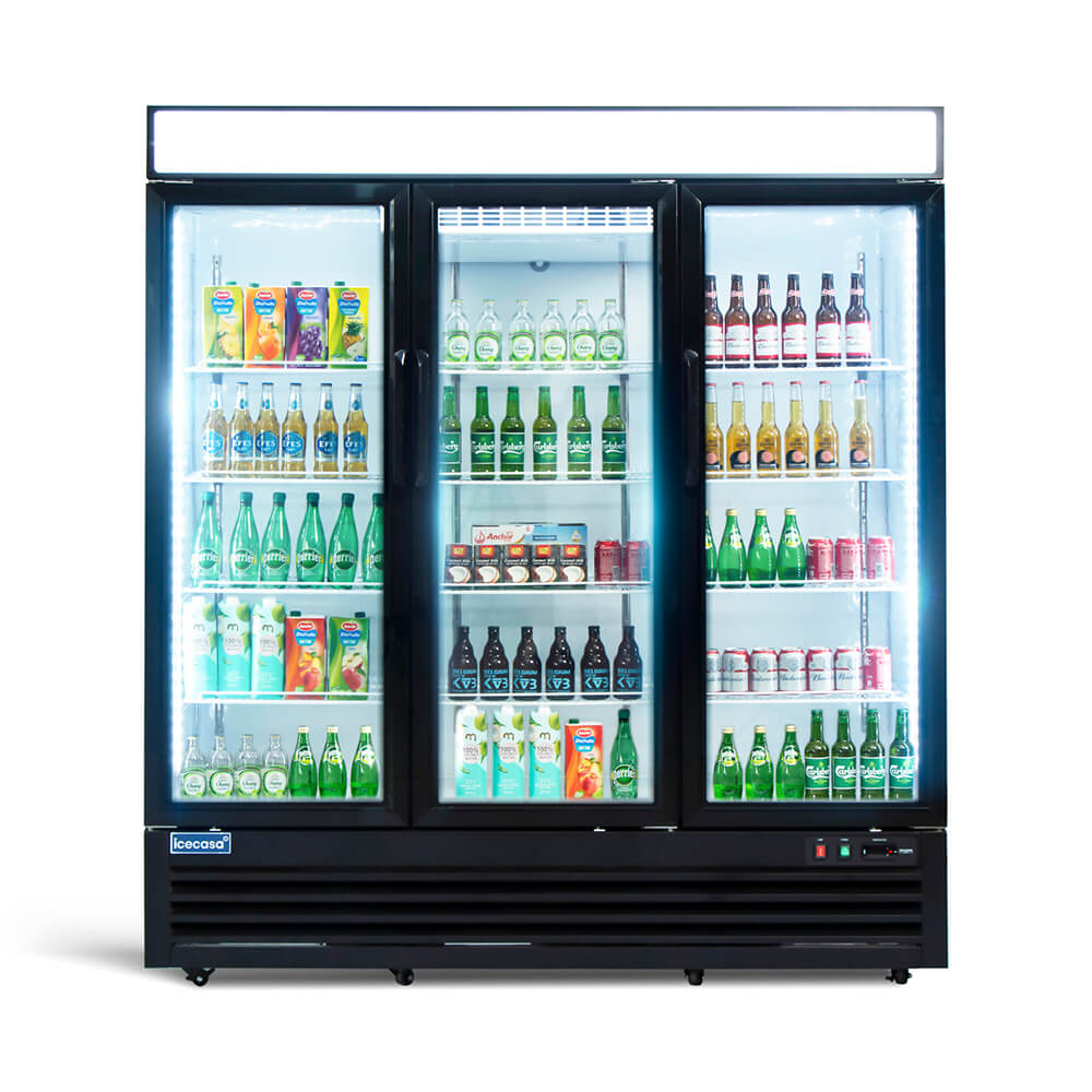 ICECASA 72 Inch 3 Door Commercial Display Refrigerator, 3 Glass Door Commercial Reach-in Merchandiser Refrigerator