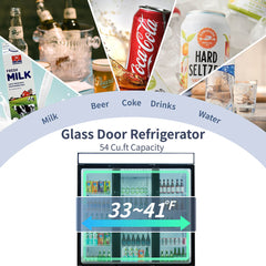 ICECASA 72 Inch 3 Door Commercial Display Refrigerator, 3 Glass Door Commercial Reach-in Merchandiser Refrigerator
