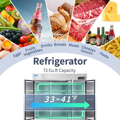 ICECASA 82 Inch Commercial Refrigerator, Restaurant 3 Door Reach-In Commercial Upright Fridge, Cooler