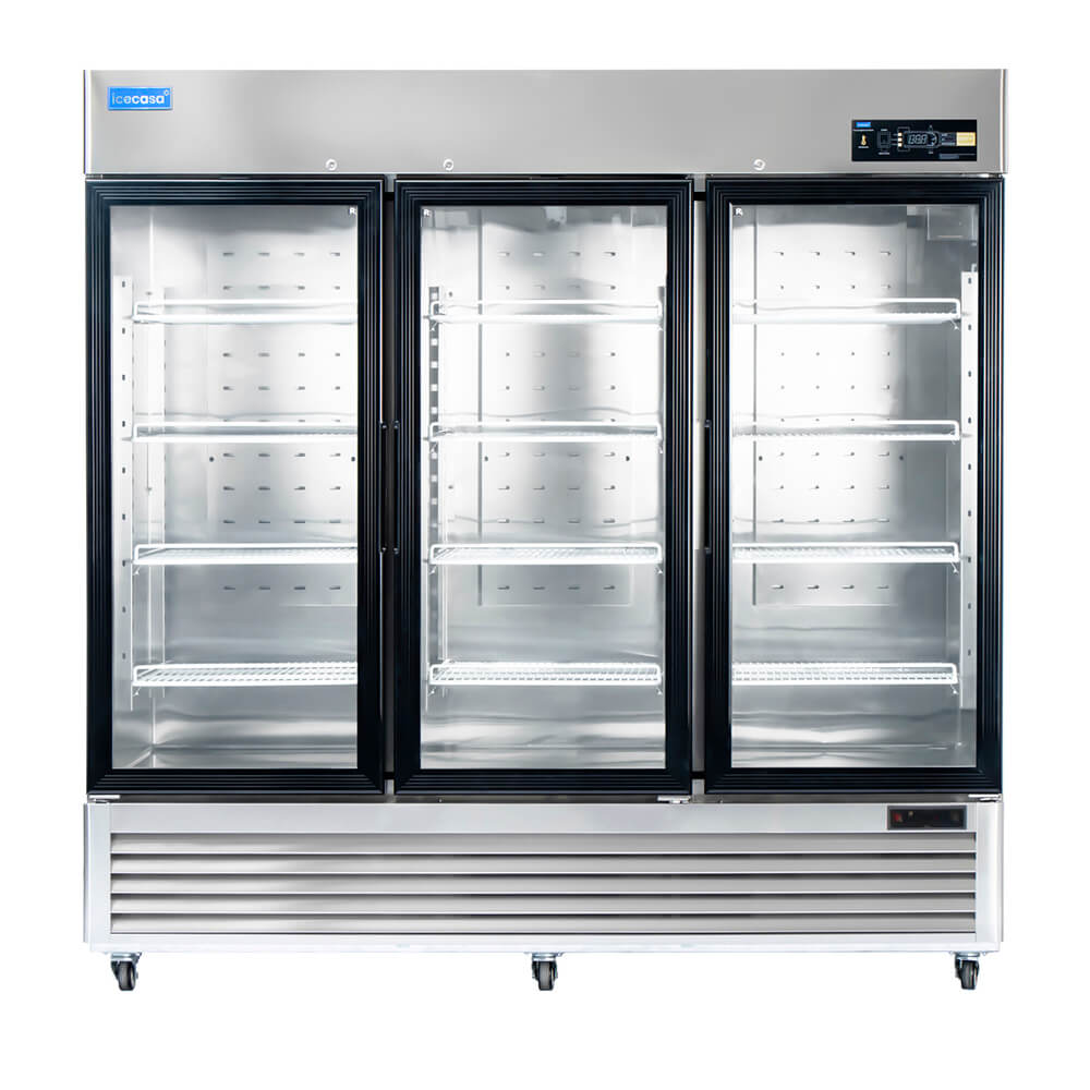 ICECASA 82 Inch 3 Door Commercial Display Refrigerator, 3 Glass Door Commercial Reach-in Merchandiser Refrigerator