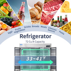 ICECASA 82" Fridge For Commercial, Industrial 3 Door Reach-In Stand Up Commercial Refrigerator, Cooler