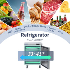 Commercial Undercounter Refrigerator, ICECASA 27 Inch 1 Door Under Counter Lowboy Fridge Worktop Cooler