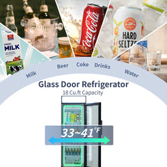 ICECASA 24" 1 Door Commercial Beverage Cooler, Single Glass Door Commercial Drink Refrigerator