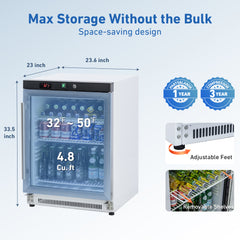KOOLOTS Commercial 23" Glass Door Countertop Refrigerator 4.8 Cu.Ft Beverage Display | KR200G