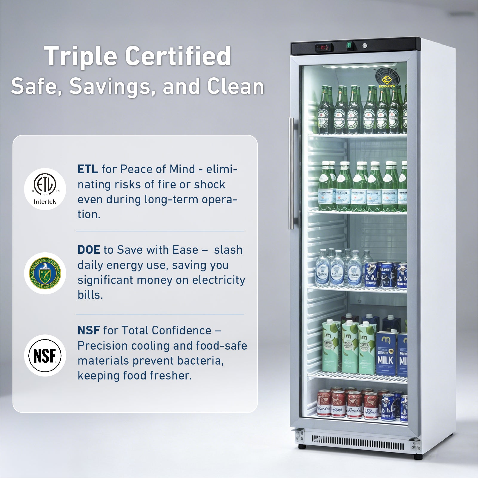 KOOLOTS Commercial 24" Glass Door Reach-In Refrigerator 13.6 Cu.Ft Beverage Display | KR400G