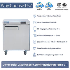 ICECASA 27" Stainless Steel Commercial Undercounter Fridge