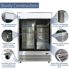 ICECASA 54-Inch Commercial Sliding Glass Door Display Refrigerator - Double Door Reach-in Merchandiser