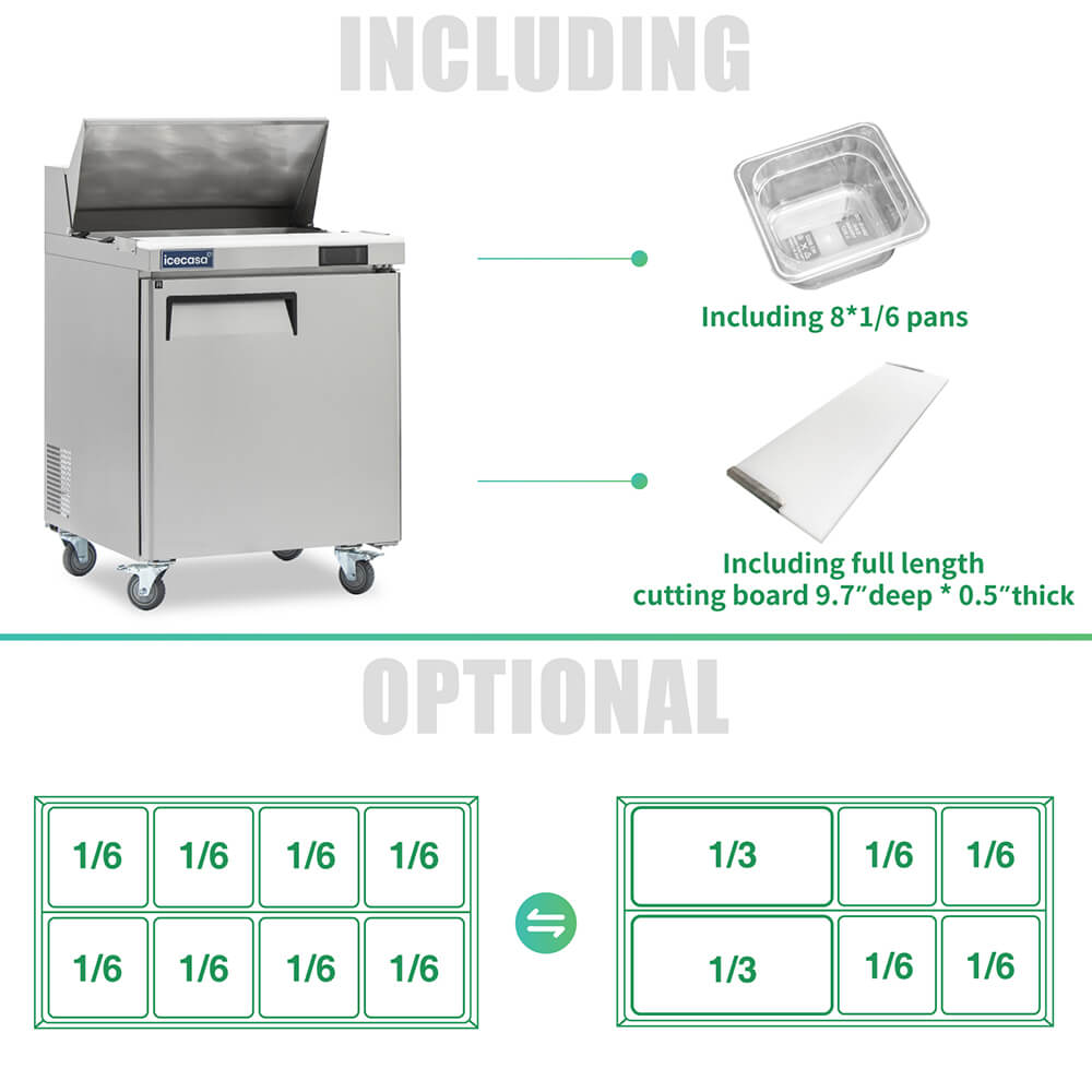 ICECASA 27" Stainless Steel Sandwich Prep Table Refrigerator