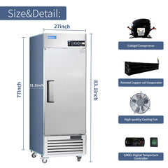 ICECASA 27" Fridge For Commercial, Industrial 1 Door Reach-In Stand Up Commercial Refrigerator, Cooler