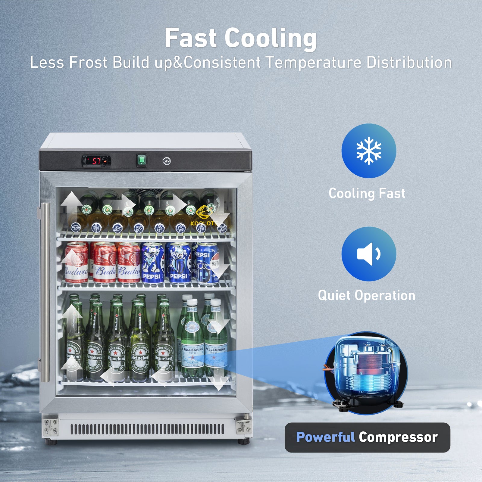 KOOLOTS Commercial 23" Glass Door Countertop Refrigerator 4.8 Cu.Ft Beverage Display | KR200G