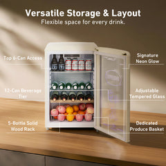 KOOLOTS Retro 4.4 Cu.ft Beverage Cooler with Soccer Neon Ambient LED Lighting | KJCS-125C